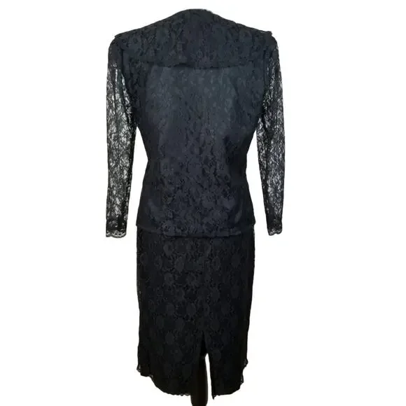 VTG 80s Gunne Sax Black Lace Jacket Skirt Suit M Whimsigoth Vamp Retro Pinup